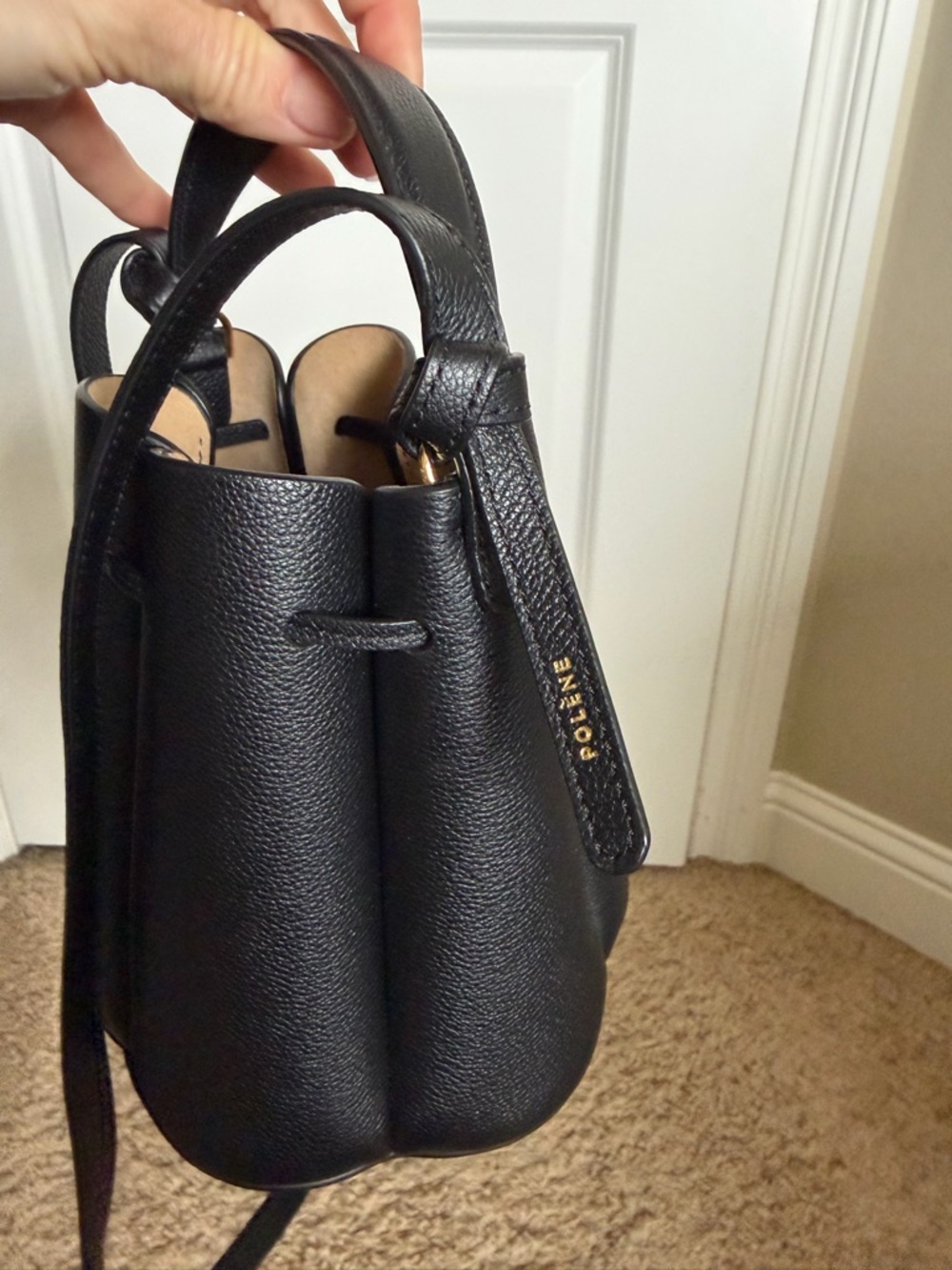 Mini Textured Camel Drawstring Bag - Picture 5 of 11